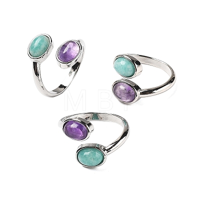 Natural Amethyst & Amazonite Finger Rings X-RJEW-A068-02P-02-1