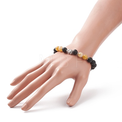 Natural Lava Rock & Topaz Jade Stretch Bracelet with Alloy Beaded BJEW-TA00147-02-1