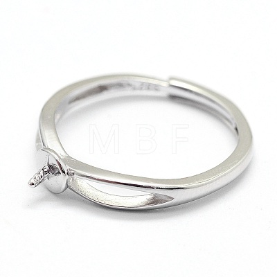 Adjustable Rhodium Plated 925 Sterling Silver Ring Components STER-I016-016P-1