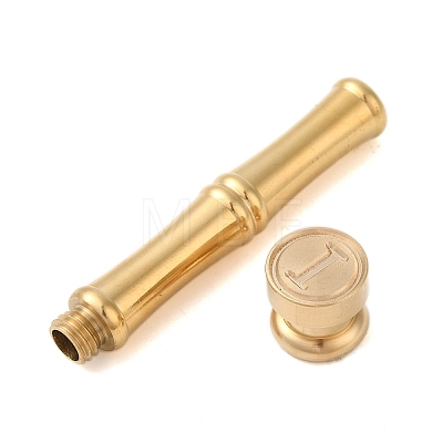 Golden Tone Brass Wax Seal Stamp Head with Bamboo Stick Shaped Handle STAM-K001-05G-I-1