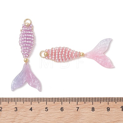 2Pcs 2 Colors Glass Seed Beaded Pendants PALLOY-MZ01263-1
