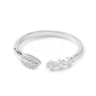 Clear Cubic Zirconia Leaf Open Cuff Ring RJEW-C056-03P-1