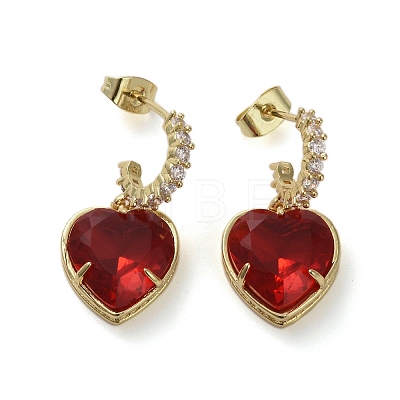 Cubic Zirconia Heart Dangle Stud Earrings EJEW-H308-09G-02-1