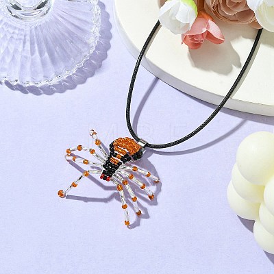 Braided Glass Seed Bead Spider Pendant Necklaces NJEW-MZ00036-02-1