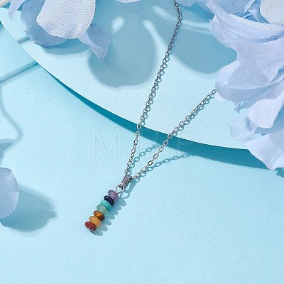 Natural & Synthetic Mixed Gemstone Disc Pendant Necklaces X-NJEW-JN04623-01-1