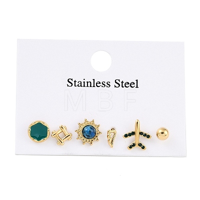 304 Stainless Steel Rhinestone Stone Dyeing Stud Earrings EJEW-S224-04G-02-1