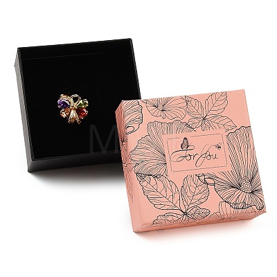 Flower Print Cardboard Paper Jewelry Storage Boxes CON-P022-01B-1