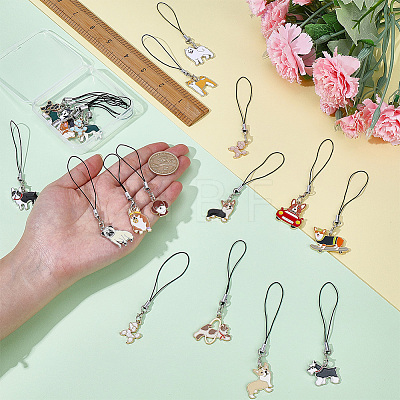 20Pcs Alloy Enamel Dog Pendants Mobile Straps HJEW-FG00040-1