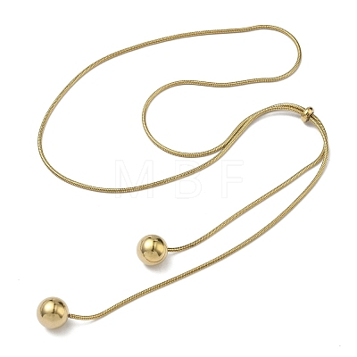 Ion Plating(IP) 304 Stainless Steel Round Snake Chain Lariat Necklaces with 201 Stainless Steel Round Beads NJEW-D269-02G-1
