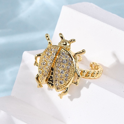 Brass Micro Pave Cubic Zirconia Adjustable Open Cuff Rings for Women RJEW-A072-01B-G-1