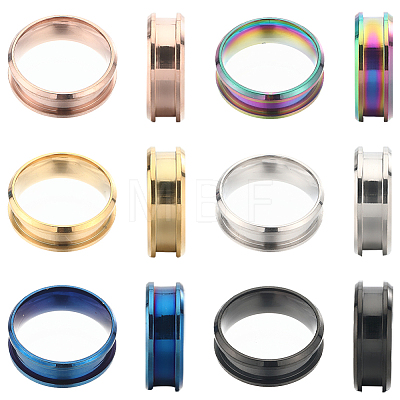 12Pcs 6 Colors 304 Stainless Steel Grooved Finger Ring Settings RJEW-SC0001-01C-1