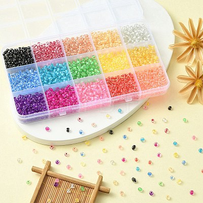 195G 15 Colors 6/0 Transparent Glass Seed Beads SEED-YW0002-45-1