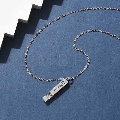 304 Stainless Steel Engraved Flower Cross Rectangle Pet Memorial Keepsake Urn Ashes Pendant Necklaces NJEW-P326-02P-1