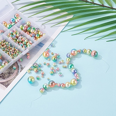 497Pcs 5 Style Rainbow ABS Plastic Imitation Pearl Beads OACR-YW0001-07B-1