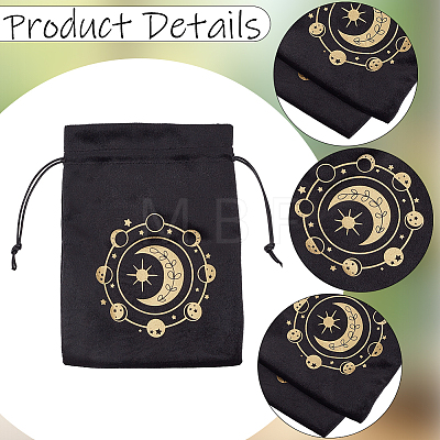 2Pcs Moon Printed Velvet Drawstring Storage Bags for Tarot Card ABAG-CN0001-79B-1