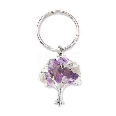Natural Amethyst Chip & Alloy Tree of Life Pendant Keychain KEYC-JKC00648-06-1