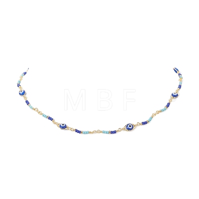 Brass Evil Eye & Glass Beaded Chain Necklace NJEW-JN04312-1