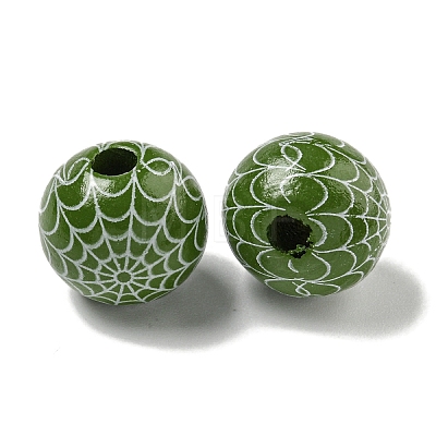 Printed Wood European Beads WOOD-G022-08A-09-1