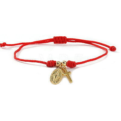 Adjustable Braided Nylon Red String Bracelets with Religion Brass Charms TM8517-1-1