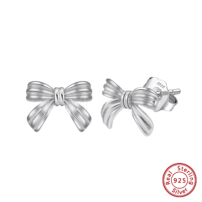 925 Sterling Silver Bowknot Stud Earrings STER-P065-10P-1