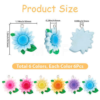 36Pcs 6 Colors Opaque Resin Pendants RESI-SC0006-82-1