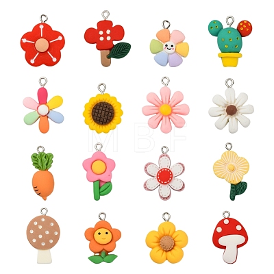 16Pcs 16 Style Botany Resin Pendants RESI-YW0001-22-1