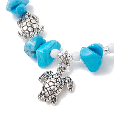 Turtle Alloy Charm Bracelets BJEW-MZ00329-1