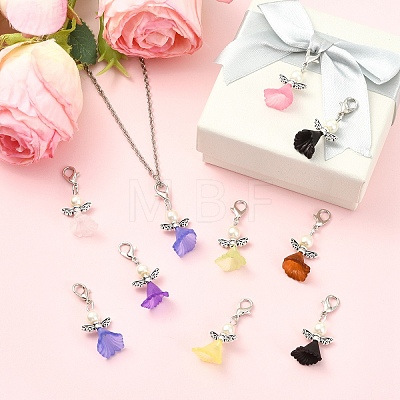 60Pcs 10 Colors Acrylic & Glass Pearl Pendant Decorations HJEW-YW00251-1