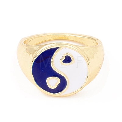 Yin Yang Pattern Flat Round Enamel Finger Ring for Girl Women RJEW-Z010-04LG-RS-1