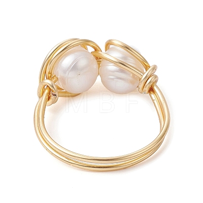 Natural Pearl Braided Bead Style Finger Ring RJEW-JR00614-1