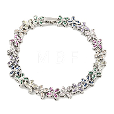 Rack Plating Brass Pave Cubic Zirconia Butterfly Link Bracelets for Women BJEW-B110-05P-1