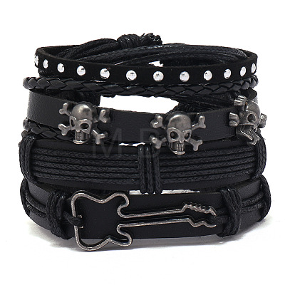 4Pcs 4 Styles Alloy Artificial Leather Cord Bracelet Sets for Men FS-WG9743B-05-1