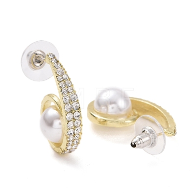 Spiral with Imitation Pearl Beads Stud Earrings EJEW-C006-03-1