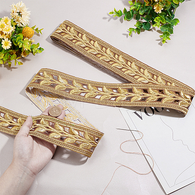 4.8M Iron on/Sew on Ethnic Style Embroidery Leaf Polyester Hollow Lace Ribbons OCOR-WH0070-96-1