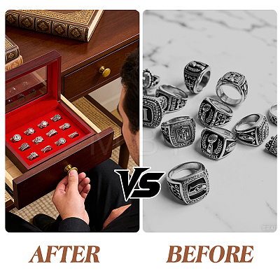 12-Slot Wooden Champion Rings Storage Boxes with Clear Acrylic Window Lid CON-WH0089-287-1