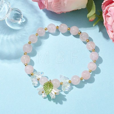 Butterfly Natural Rose Quartz Stretch Bracelets BJEW-JB10085-1