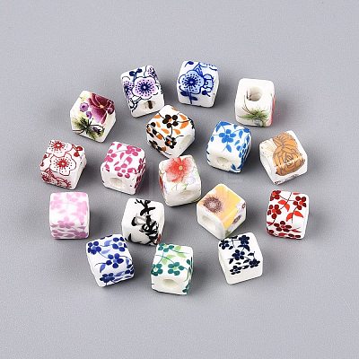 Printed Handmade Porcelain European Beads PORC-Q007-11-1