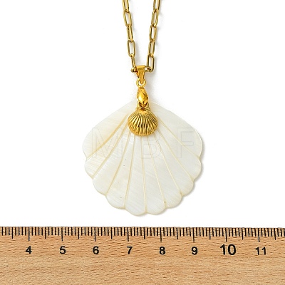 2Pcs 2 Styles Natural Shell and 304 Stainless Steel Starfish and Shell Shape Pendant Paperclip Chain Necklaces for Women NJEW-JN06215-1