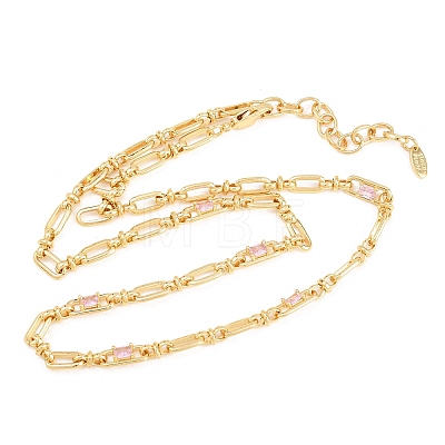 5MM Brass Pave Cubic Zirconia Oval Link Chain Necklaces NJEW-D324-01G-05-1