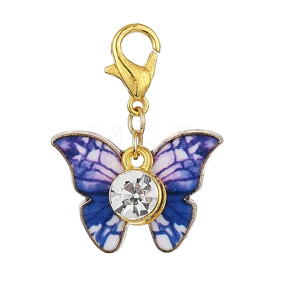 Butterfly Alloy Enamel & Glass Rhinestone Pendant Decorations HJEW-JM01372-1