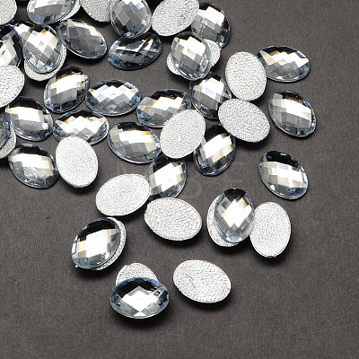 Transparent Faceted Oval Acrylic Hotfix Rhinestone Flat Back Cabochons for Garment Design GACR-Q004-10x14mm-01-1