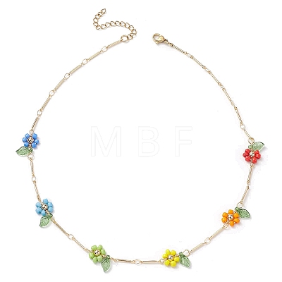 Rainbow Color Glass Beaded Flower Necklaces NJEW-TA00173-01-1