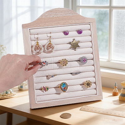 Wooden Photo Frame Shaped Ring Display Easels RDIS-WH0032-008A-1