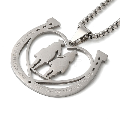 Non-Tarnish Horse Shoes with Couple 304 Stainless Steel Pendant Necklaces for Women and Men NJEW-F324-04P-1