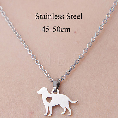201 Stainless Steel Dog with Heart Pendant Necklace NJEW-OY001-42-1