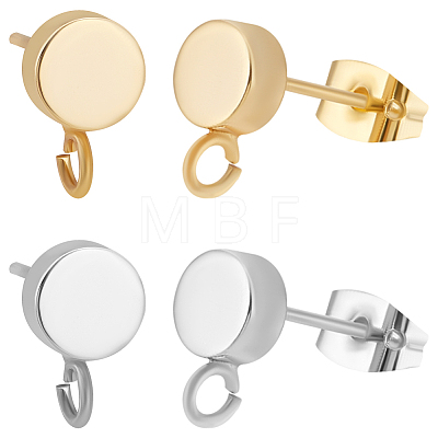 20Pcs 2 Colors Flat Round Brass Stud Earring Finding KK-BBC0013-38-1