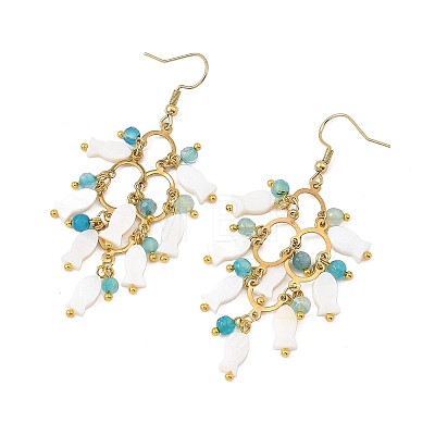 304 Stainless Steel & Natural Freshwater Shell & Agate Cluster Chandelier Earrings for Women EJEW-JE07468-1