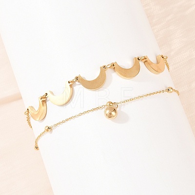 Moon 304 Stainless Steel Satellite Chains Double Layers Anklets BJEW-H643-08G-1