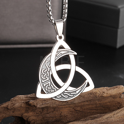Viking Triskelion Knot Moon 201 Stainless Steel Pendant Necklaces for Men FS-WG9ED82-01-1