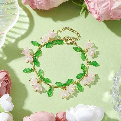 Flower Glass & Acrylic Charm Bracelets BJEW-JB10443-04-1